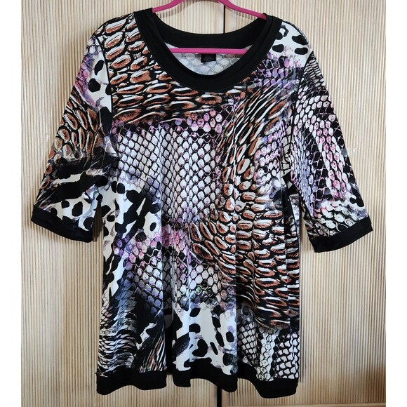 Eva Varro Women's Top Size XXL Black Multicolor Abstract Soft Flattering EUC - Picture 1 of 4